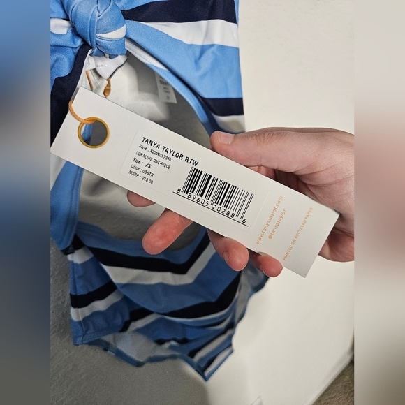 💚HP💚NWT Tanya Taylor Coraline Stripe Cutout One Piece Swimsuit Blue and White - Picture 12 of 16